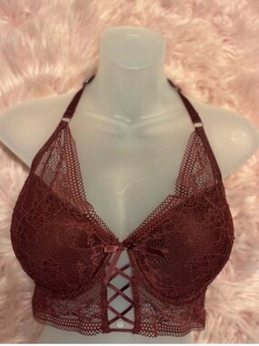 Secret Possessions Lace Halter Underwire Bralette in Wine